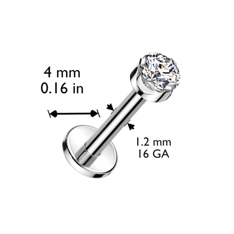 Cherry Diva Flat Back Stud 16 Gauge Titanium Internally Threaded Round Crystal Cartilage / Labret Stud