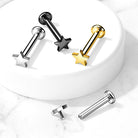 Cherry Diva Flat Back Stud 16 Gauge Titanium Internally Threaded Star Flat Back Stud