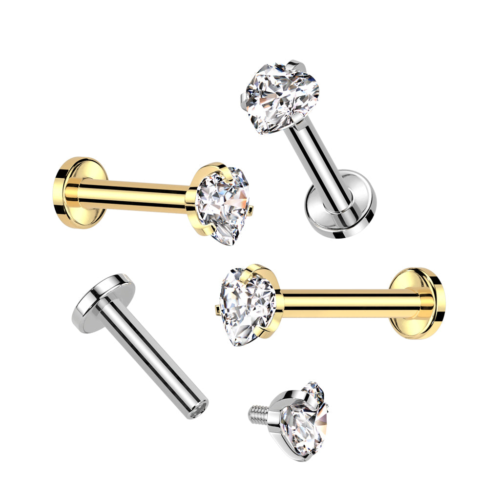 Cherry Diva Flat Back Stud 16 Gauge Titanium Prong Set Crystal Heart Stud