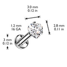 Cherry Diva Flat Back Stud 16 Gauge Titanium Prong Set Crystal Heart Stud