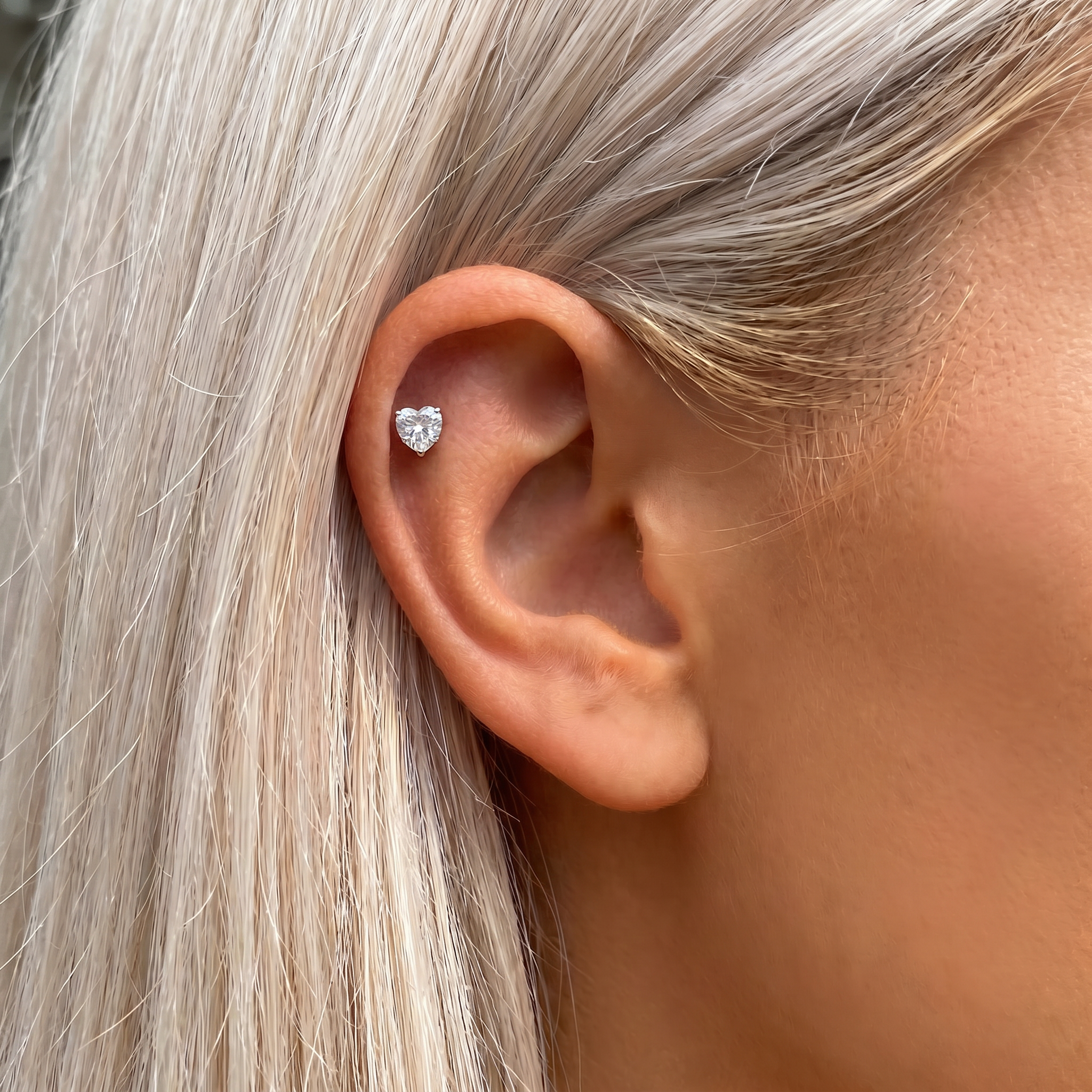 Cherry Diva Flat Back Stud 16 Gauge Titanium Prong Set Crystal Heart Stud