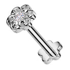 Cherry Diva Flat Back Stud 16 Gauge Titanium Threadless Crystal Flower Stud