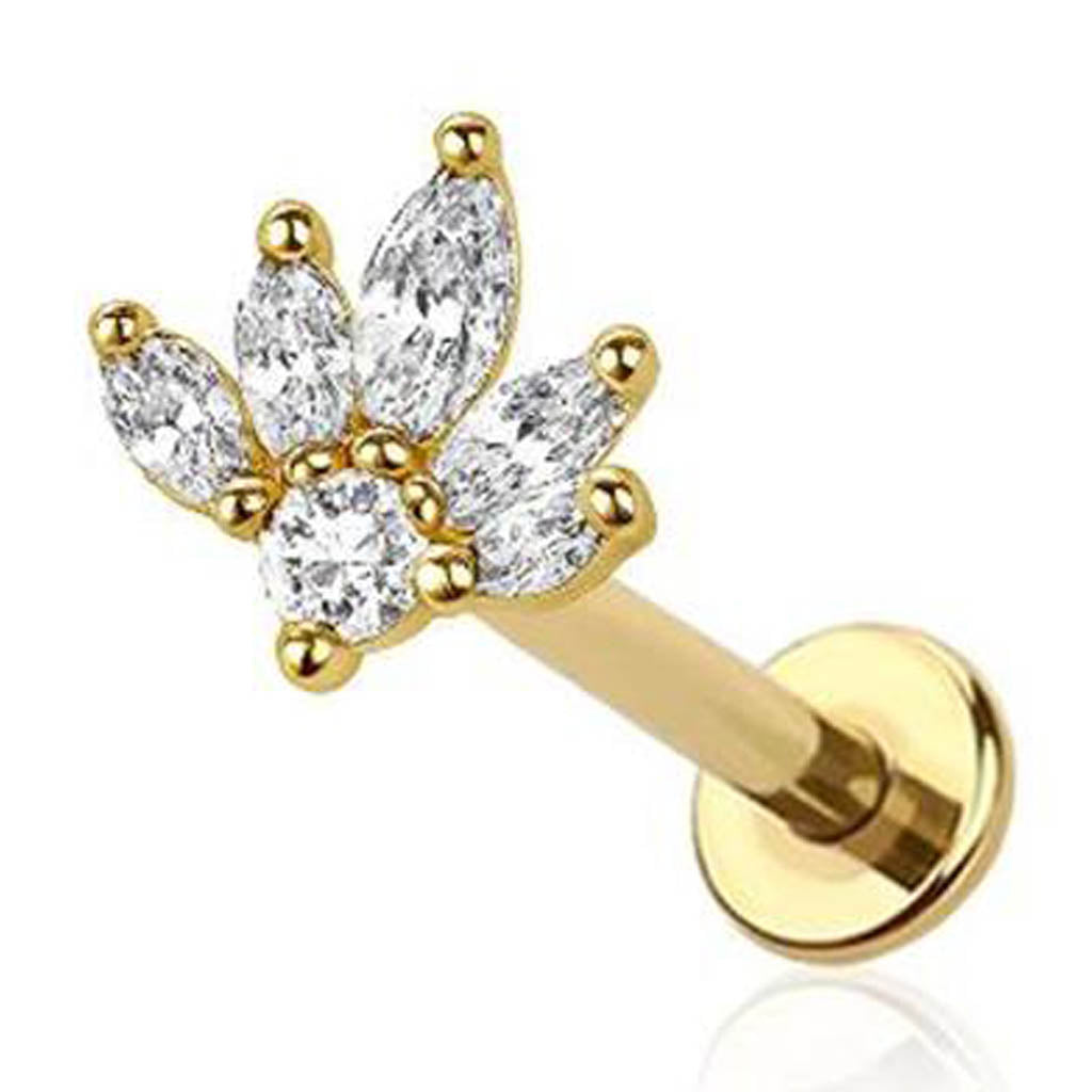 Cherry Diva Flat Back Stud 18 Gauge Threadless Crystal Lotus Flower Cartilage / Labret Stud