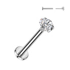 Cherry Diva Flat Back Stud 18 Gauge Titanium Press Fit Crystal Heart Stud - Silver