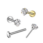 Cherry Diva Flat Back Stud 18 Gauge Titanium Press Fit Crystal Heart Stud - Silver