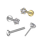 Cherry Diva Flat Back Stud 18 Gauge Titanium Press Fit Crystal Star Stud - Silver
