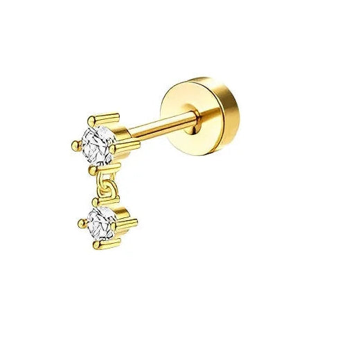 Cherry Diva Flat Back Stud 20 Gauge Gold Plated Dangling Crystal Stud