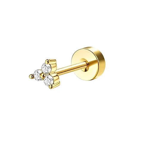 Cherry Diva Flat Back Stud 20 Gauge Gold Plated Dangling Triple Crystal Stud