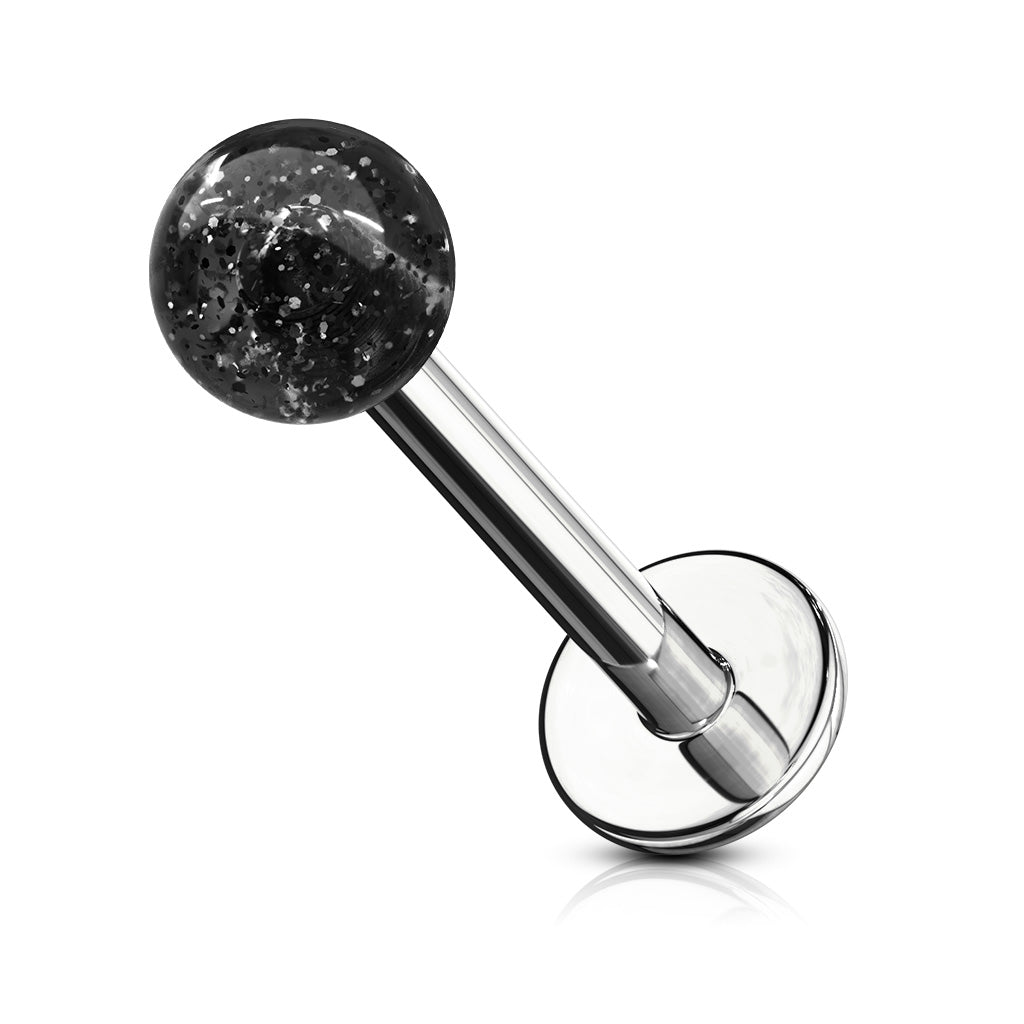 Cherry Diva Flat Back Stud Black 16 Gauge Glitter Ball Flat Back Cartilage / Labret Stud