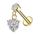 Cherry Diva Flat Back Stud Gold 16 Gauge Hypoallergenic Internally Threaded Dangling Heart Stud