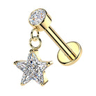Cherry Diva Flat Back Stud Gold 16 Gauge Hypoallergenic Internally Threaded Dangling Star Stud
