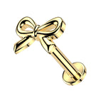 Cherry Diva Flat Back Stud Gold 16 Gauge Internally Threaded Dainty Bow Stud