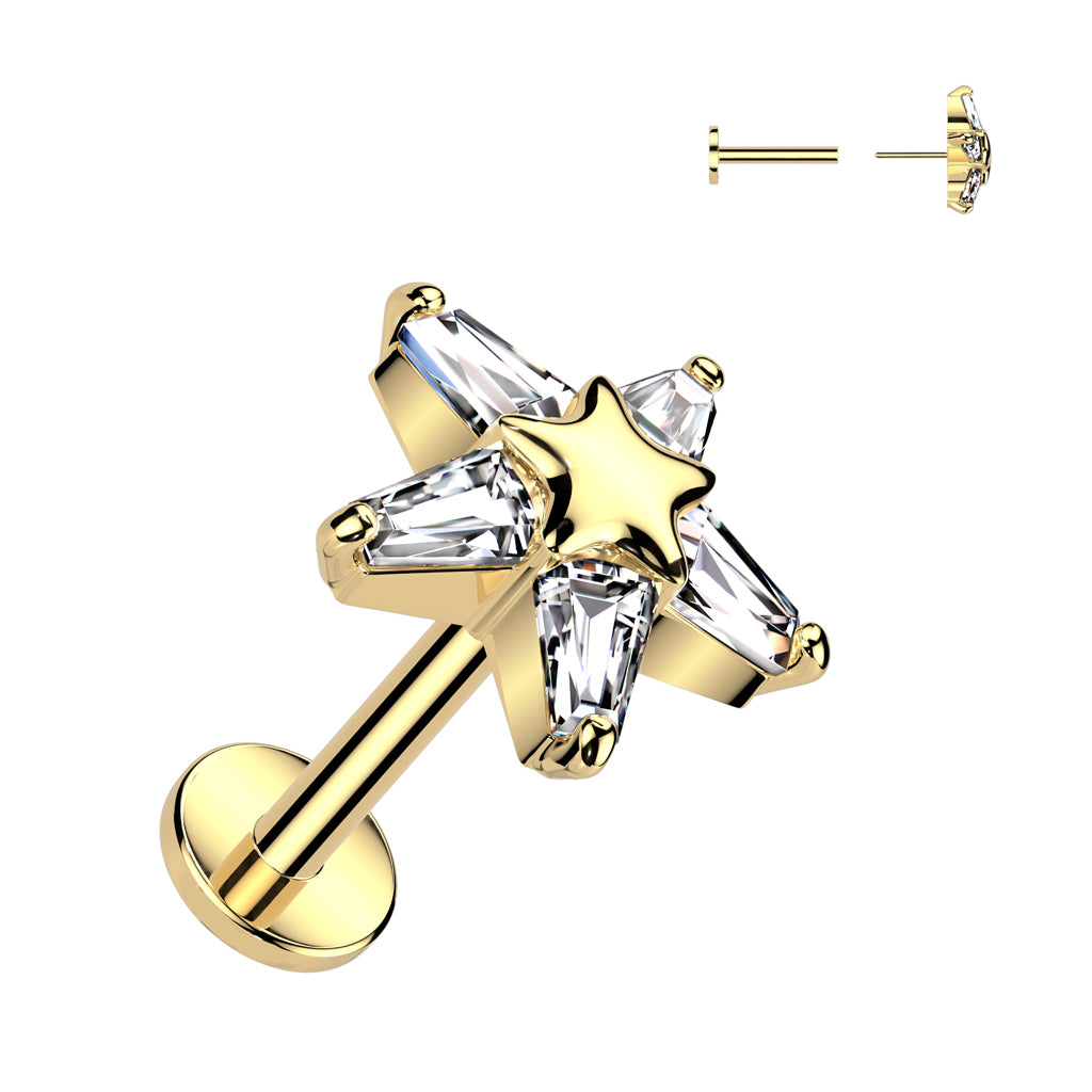 Cherry Diva Flat Back Stud Gold 16 Gauge Threadless Silver Crystal Star Cartilage Stud