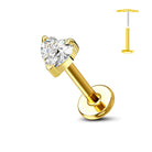 Cherry Diva Flat Back Stud Gold 16 Gauge Threadless Titanium Crystal Heart Stud