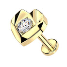 Cherry Diva Flat Back Stud Gold 16 Gauge Threadless Titanium Faceted Crystal Heart Stud