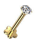 Cherry Diva Flat Back Stud Gold 16 Gauge Titanium Flower Press Fit Crystal Labret Stud