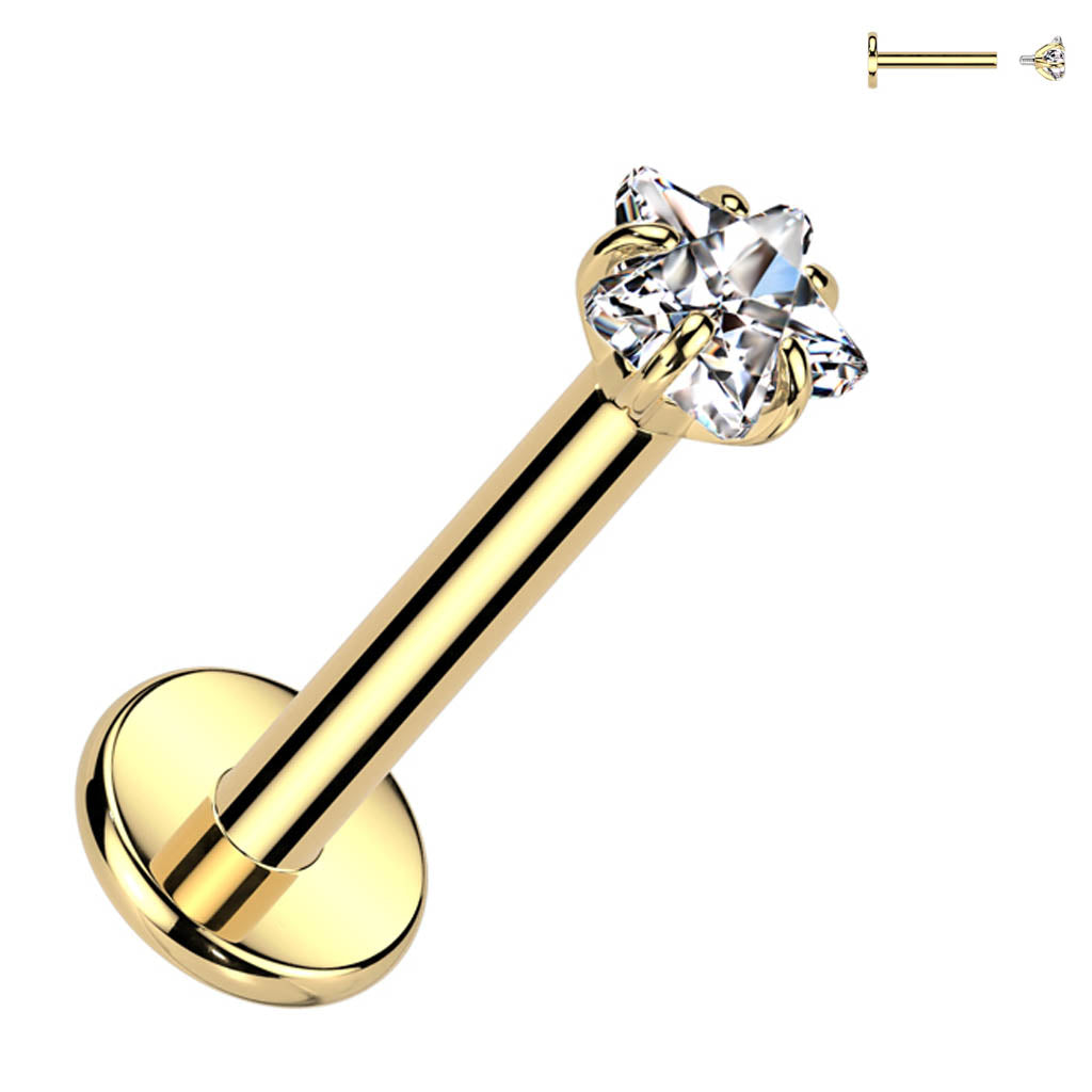 Cherry Diva Flat Back Stud Gold 16 Gauge Titanium Internally Threaded Prong Set Crystal Star Stud