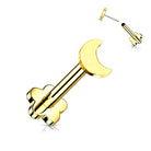 Cherry Diva Flat Back Stud Gold 16 Gauge Titanium Press Fit Crescent Moon Flat Back Stud