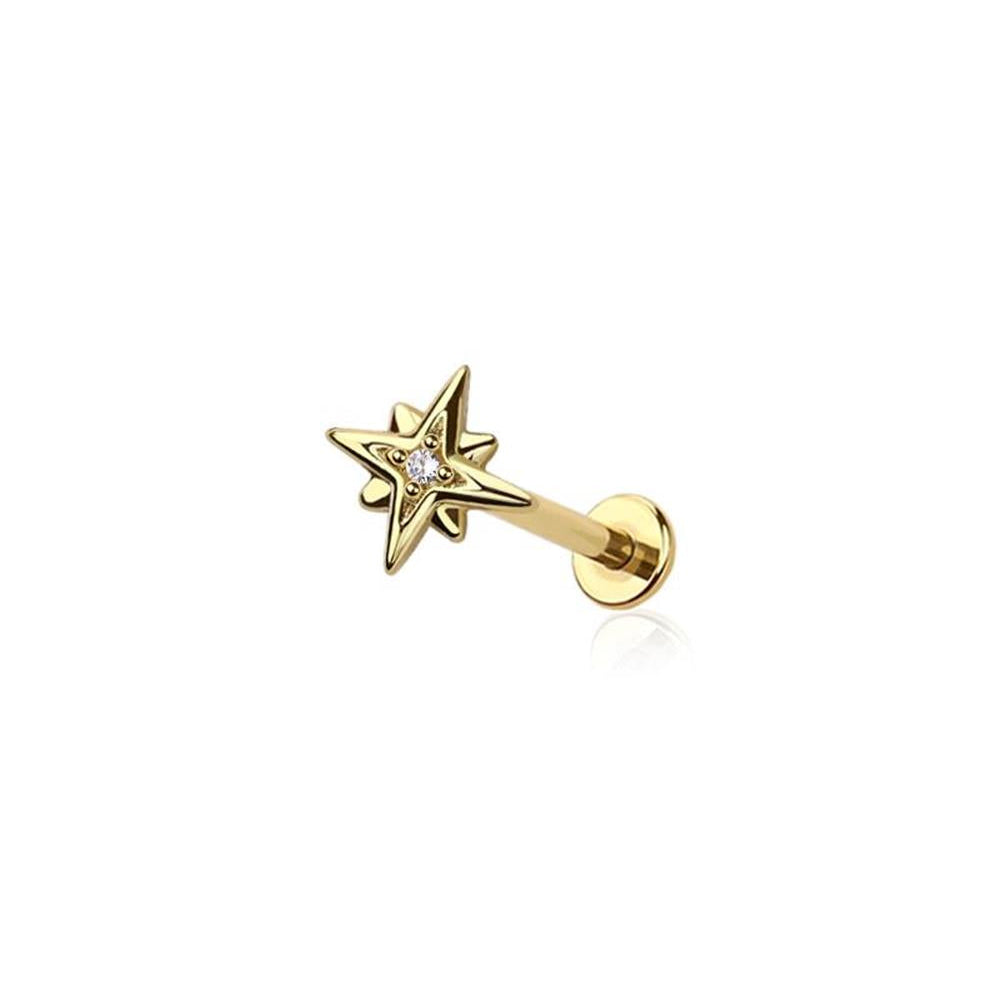 Cherry Diva Flat Back Stud Gold 18 Gauge Threadless Crystal Northstar Cartilage / Labret Stud
