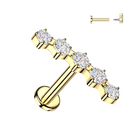Cherry Diva Flat Back Stud Gold / 6MM 16 Gauge Hypoallergenic Surgical Steel 5 Crystal Row Stud