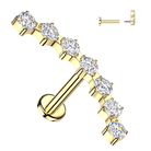 Cherry Diva Flat Back Stud Gold / 6MM 16 Gauge Hypoallergenic Surgical Steel 7 Crystal Row Stud