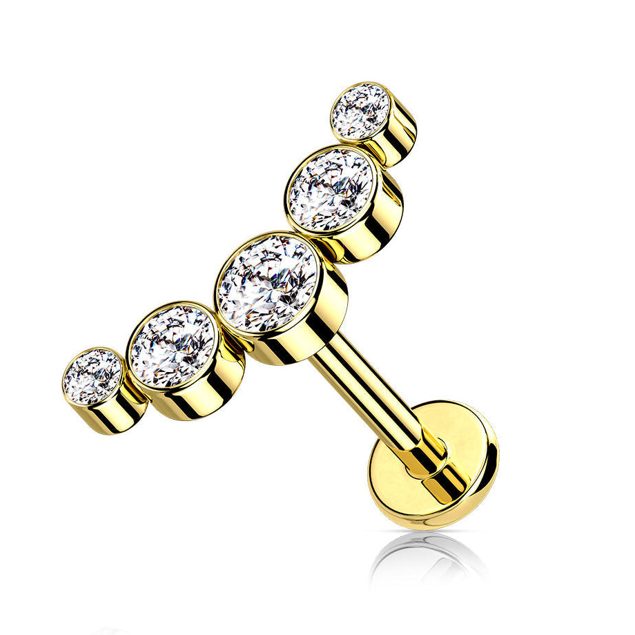 Cherry Diva Flat Back Stud Gold / 6MM 16 Gauge Internally Threaded Five Gem Curved Stud