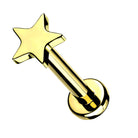 Cherry Diva Flat Back Stud Gold / 6MM 16 Gauge Internally Threaded Titanium Star Labret Stud