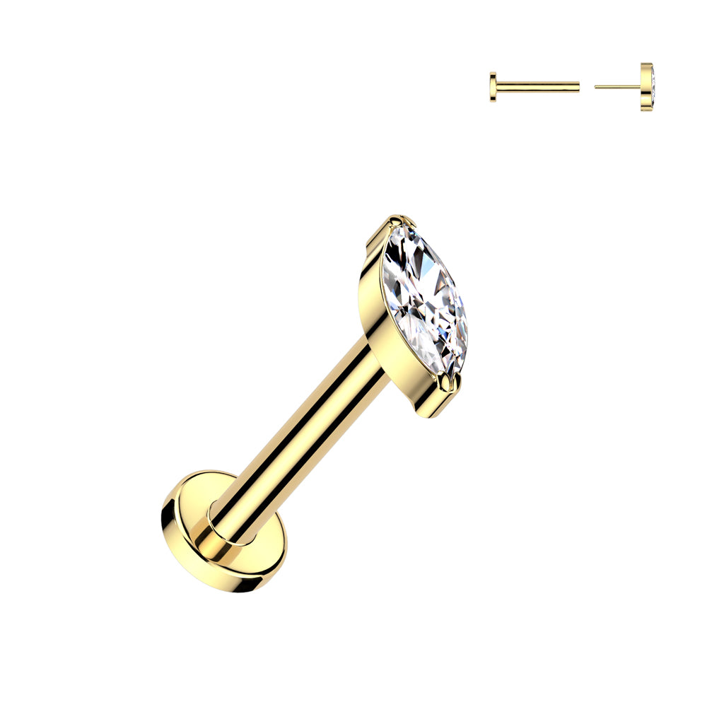 Cherry Diva Flat Back Stud Gold / 6MM 16 Gauge Threadless Titanium Crystal Marquise Stud