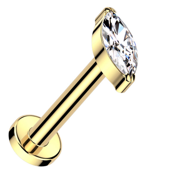 Cherry Diva Flat Back Stud Gold / 6MM 16 Gauge Threadless Titanium Crystal Marquise Stud