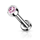 Cherry Diva Flat Back Stud Pink 16 Gauge Titanium Internally Threaded Crystal Jewel Stud