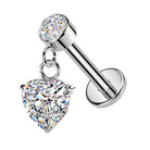 Cherry Diva Flat Back Stud Silver 16 Gauge Hypoallergenic Internally Threaded Dangling Heart Stud
