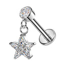 Cherry Diva Flat Back Stud Silver 16 Gauge Hypoallergenic Internally Threaded Dangling Star Stud