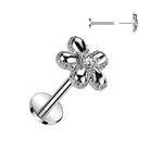 Cherry Diva Flat Back Stud Silver 16 Gauge Internally Threaded Crystal Centre Flower Piercing Stud