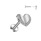 16 Gauge Internally Threaded Crystal Trim Heart Piercing Stud - silver
