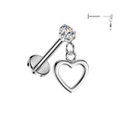 Cherry Diva Flat Back Stud Silver 16 Gauge Threadless Dangling Hollow Heart Stud