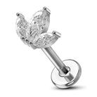 Cherry Diva Flat Back Stud Silver 16 Gauge Threadless Titanium Triple Crystal Stud