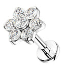 Cherry Diva Flat Back Stud Silver 16 Gauge Titanium Crystal Flower Cartilage Stud