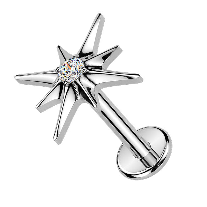 Cherry Diva Flat Back Stud Silver 16 Gauge Titanium Internally Threaded Crystal Starburst Stud