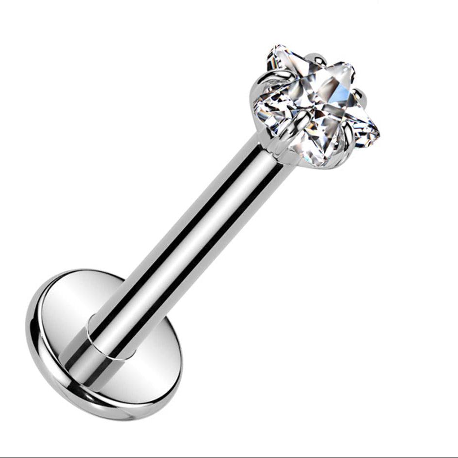 Cherry Diva Flat Back Stud Silver 16 Gauge Titanium Internally Threaded Prong Set Crystal Star Stud