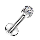 Cherry Diva Flat Back Stud Silver 16 Gauge Titanium Internally Threaded Round Crystal Cartilage / Labret Stud