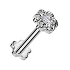 Cherry Diva Flat Back Stud Silver 16 Gauge Titanium Threadless Crystal Flower Stud