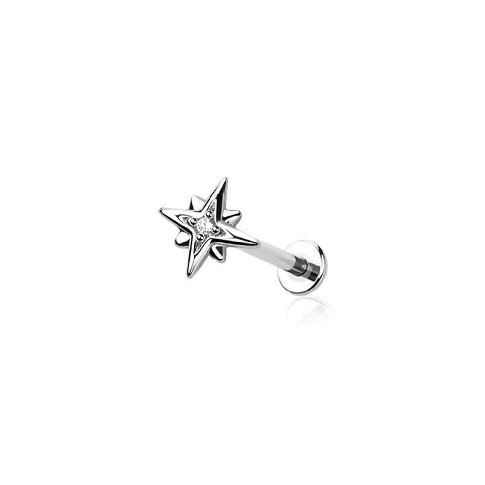 Cherry Diva Flat Back Stud Silver 18 Gauge Threadless Crystal Northstar Cartilage / Labret Stud