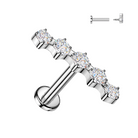 Cherry Diva Flat Back Stud Silver / 6MM 16 Gauge Hypoallergenic Surgical Steel 5 Crystal Row Stud