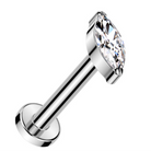 Cherry Diva Flat Back Stud Silver / 6MM 16 Gauge Threadless Titanium Crystal Marquise Stud