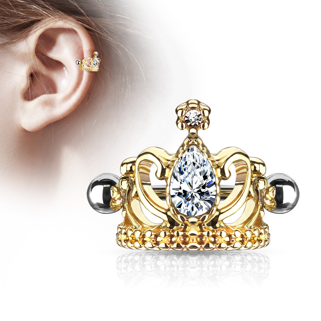 Cherry Diva Helix Cuff Gold 16 Gauge Crystal Tiara Helix Cuff