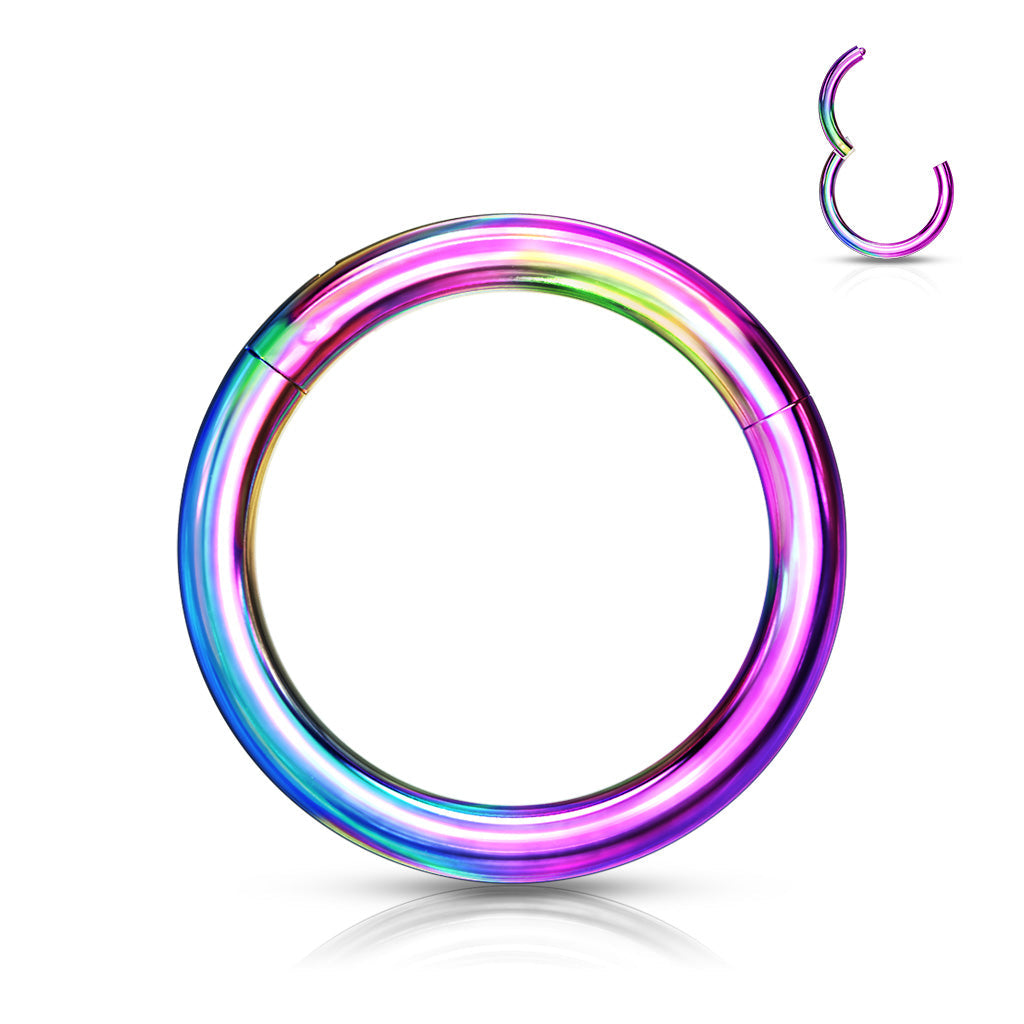 Cherry Diva Hinged Hoop Ring Rainbow 14 Gauge Titanium Anodized PVD Hinged Hoop Rings