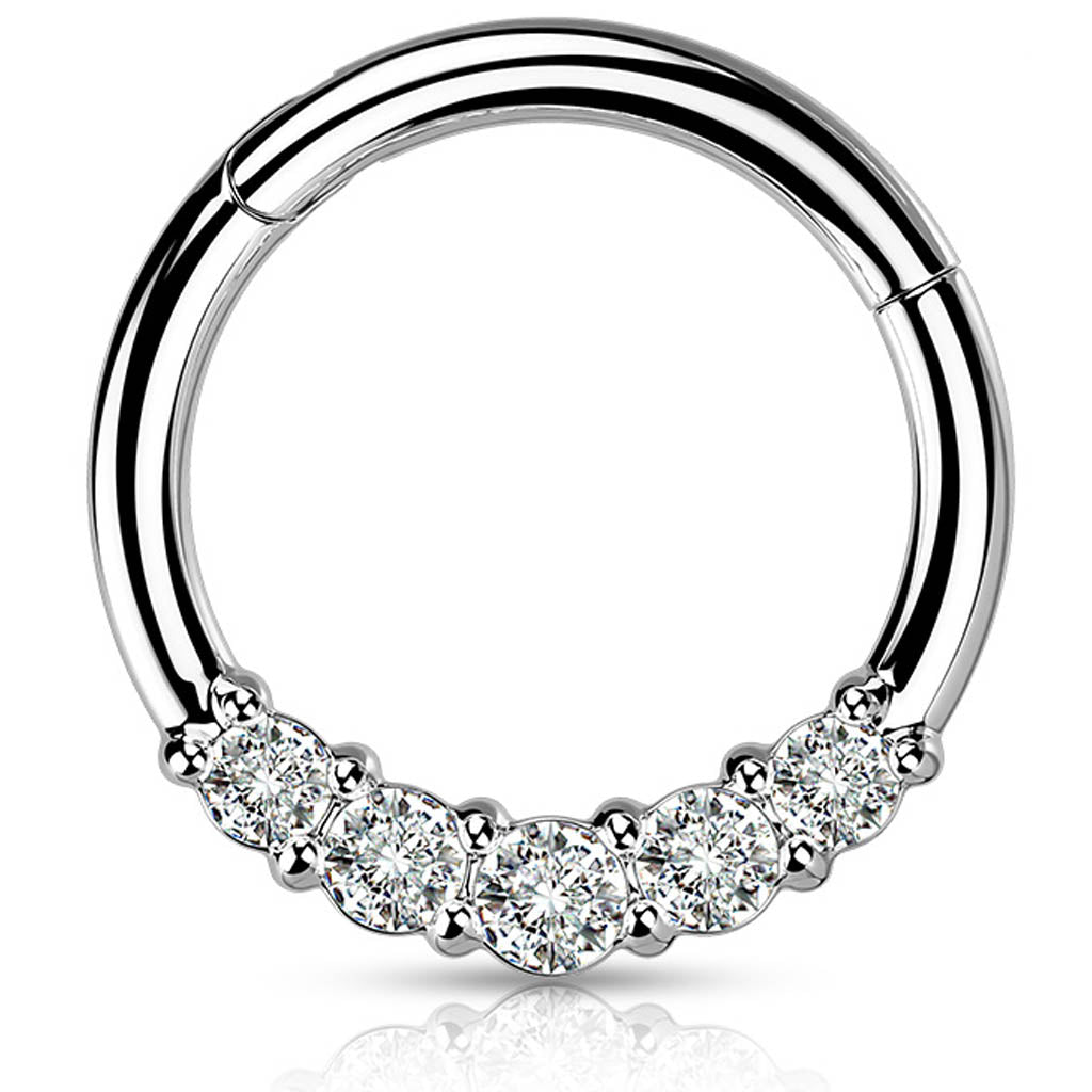 Cherry Diva Hinged Hoop Ring 16 Gauge Hinged Silver Five Crystal Hoop Ring