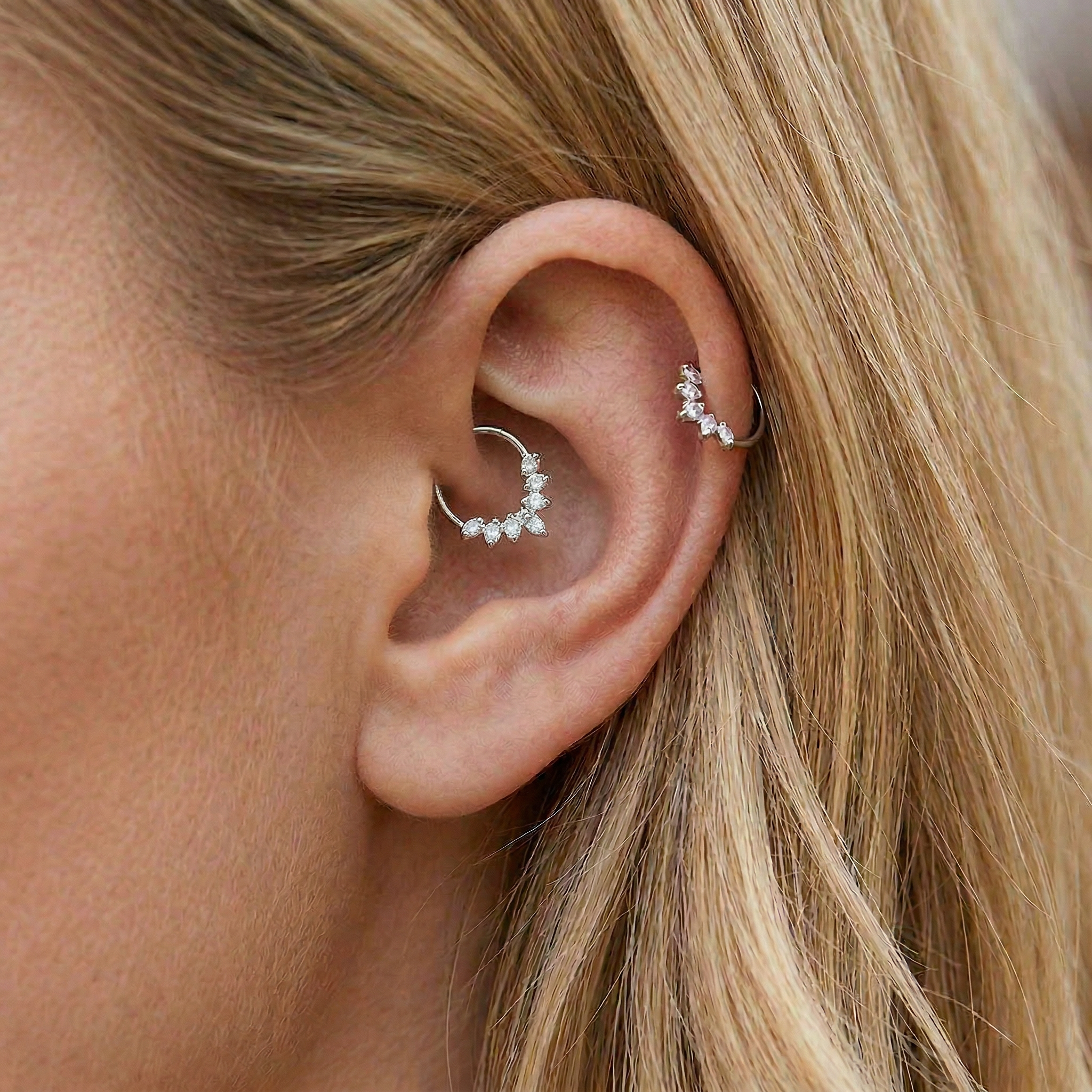 Cherry Diva Hinged Hoop Ring 16 Gauge Hypoallergenic Crystal Row Hinged Hoop