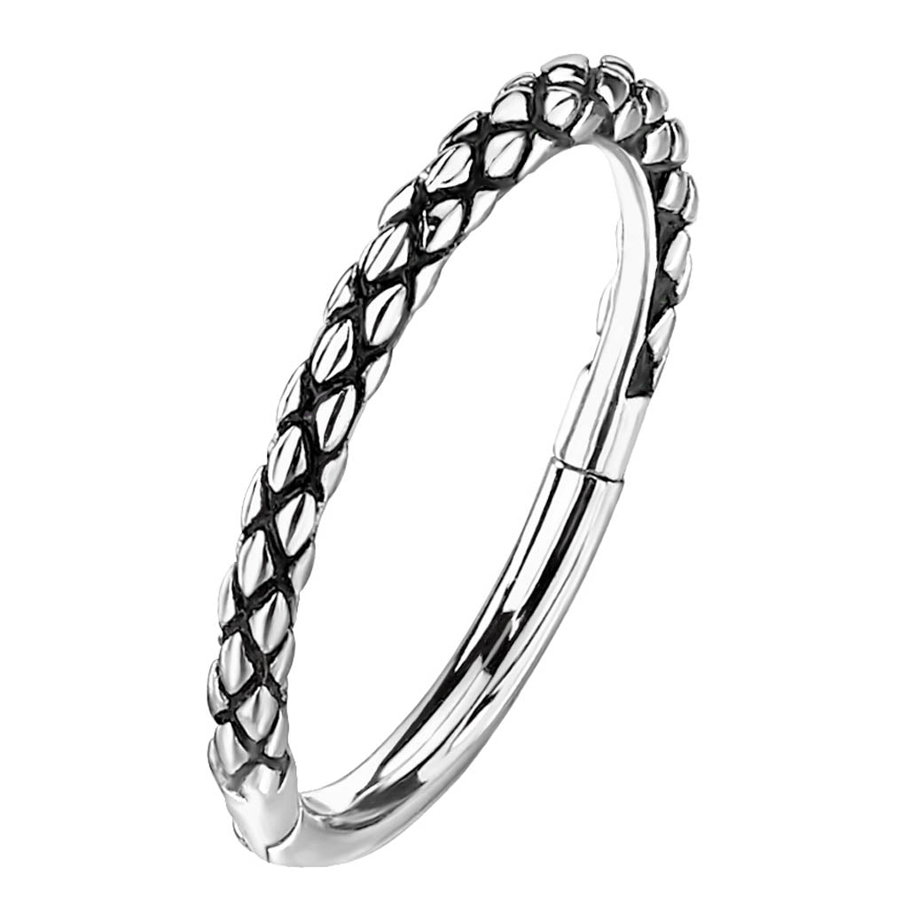 Cherry Diva Hinged Hoop Ring 16 Gauge Hypoallergenic Dragon Scale Hinged Hoop Ring - Silver