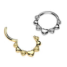 Cherry Diva Hinged Hoop Ring 16 Gauge Silver Crystal Hearts Hinged Hoop Ring